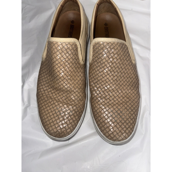 Brothers United beige Nappa LeatherLuxury Weave Slip On Sneaker Shoe Size 11
